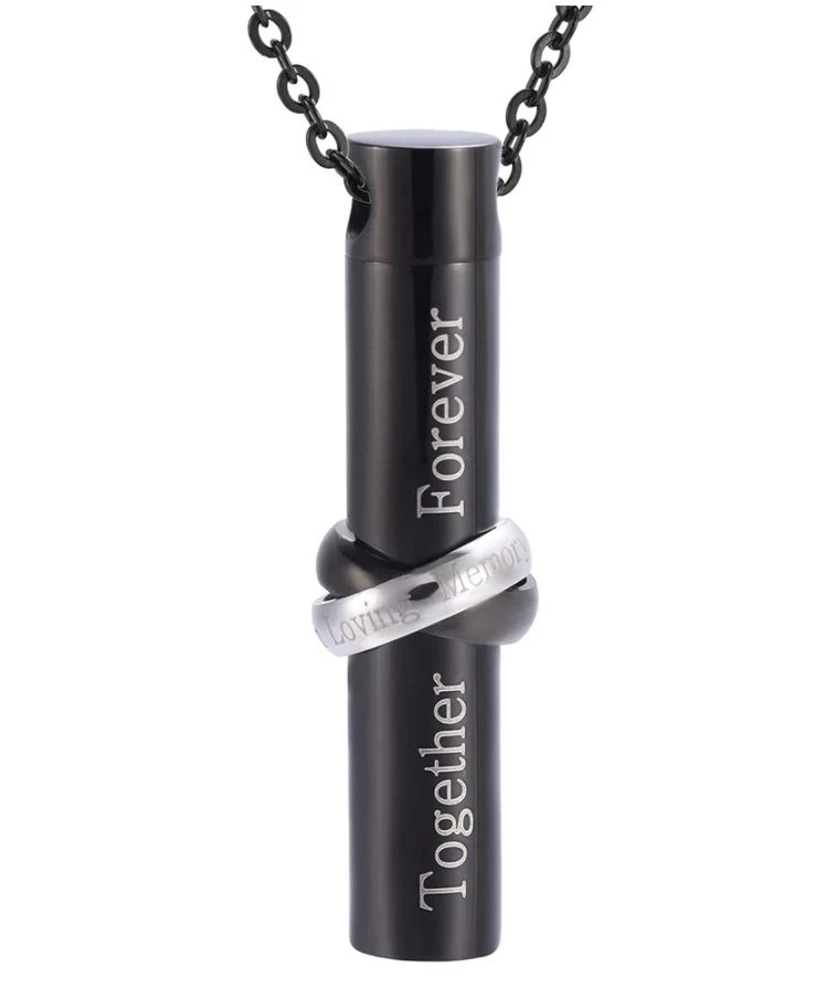 Together Forever Cylinder Black - Stainless Steel Cremation Ashes Urn Jewellery Pendant 3 Together Forever Cylinder Black - Stainless Steel Cremation Ashes Urn Jewellery Pendant