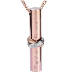 Together Forever Cylinder Rose - Stainless Steel Cremation Ashes Urn Jewellery Pendant