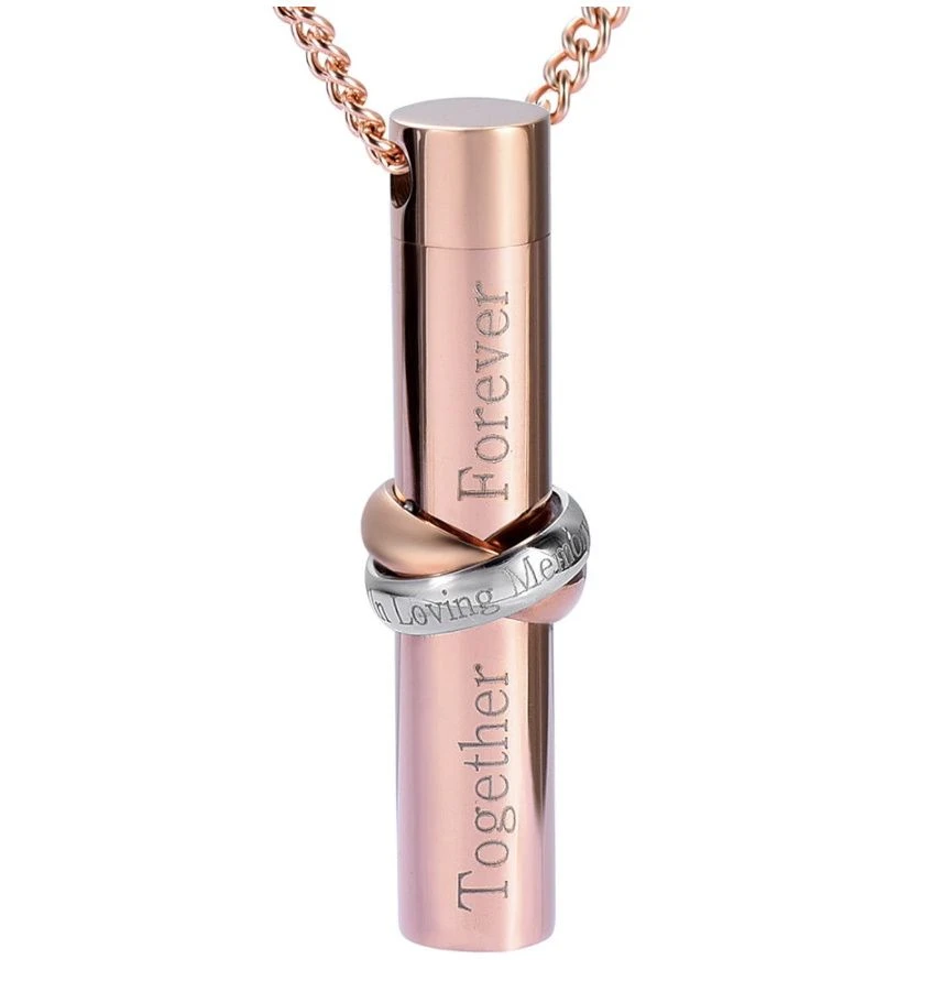 Together Forever Cylinder Rose - Stainless Steel Cremation Ashes Urn Jewellery Pendant 3 Together Forever Cylinder Rose - Stainless Steel Cremation Ashes Urn Jewellery Pendant
