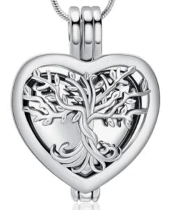 Tree Of Life Heart Locket -Stainless Steel Cremation Ashes Jewellery Urn Pendant