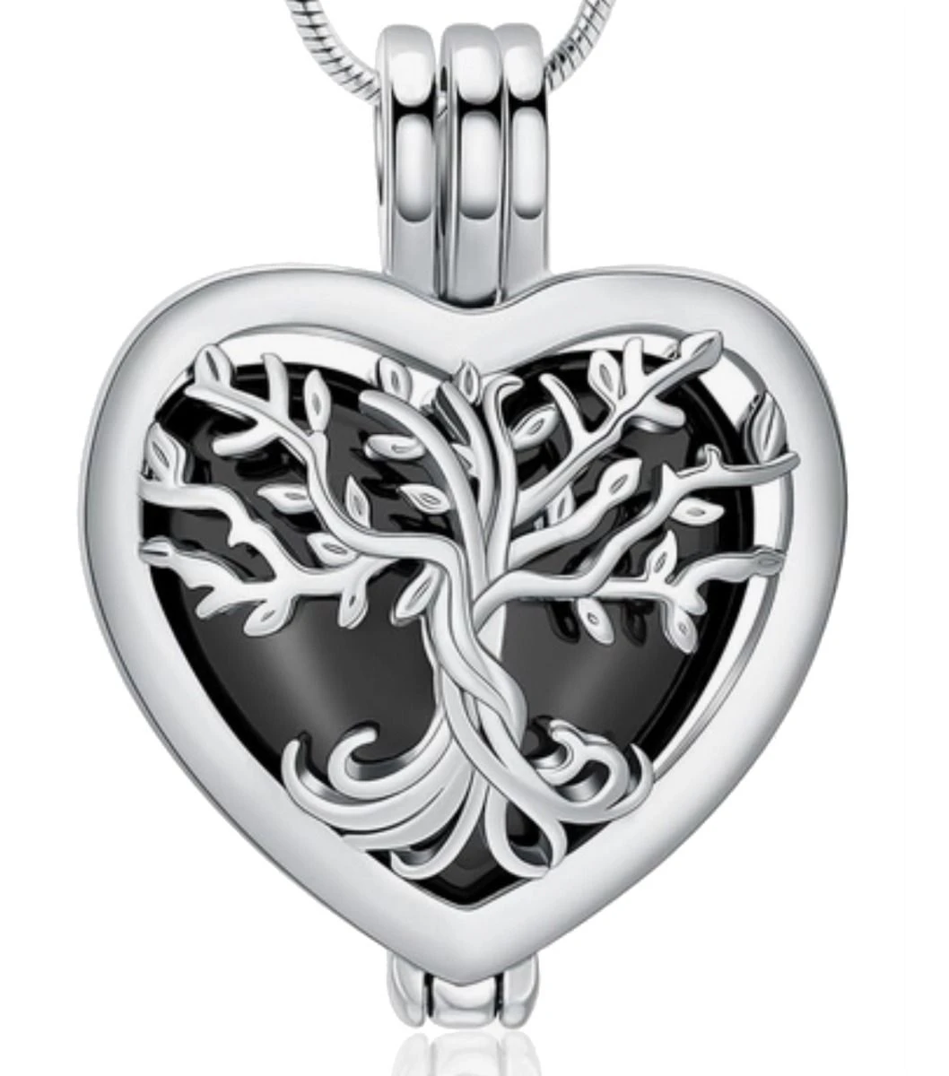 Tree Of Life Heart Locket -Black Stainless Steel Cremation Ashes Jewellery Urn Pendant 3 Tree Of Life Heart Locket -Black Stainless Steel Cremation Ashes Jewellery Urn Pendant