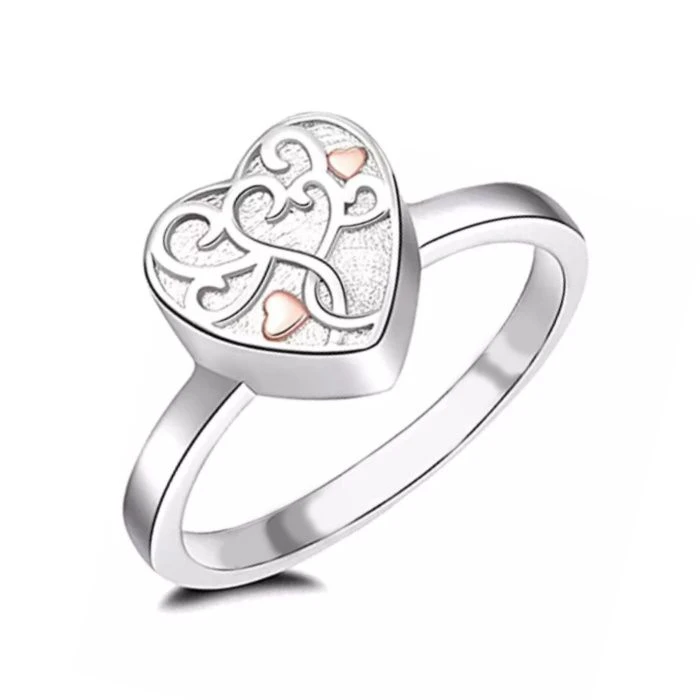 Tree Of Life Heart Ring - Stainless Steel Cremation Ashes Jewellery Urn Memorial Keepsake