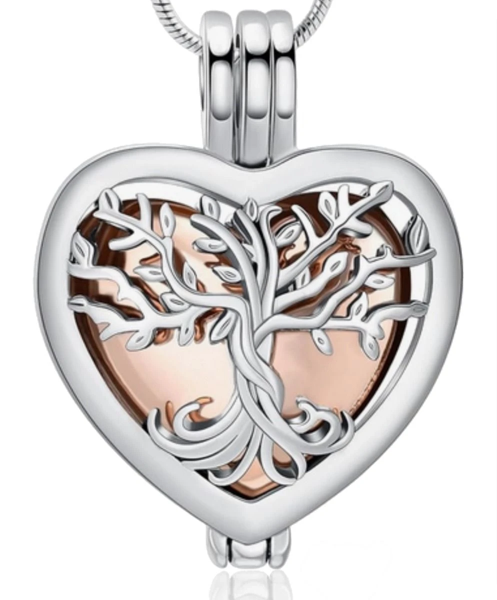 Tree Of Life Heart Locket -Rose Gold Stainless Steel Cremation Ashes Jewellery Urn Pendant 3 Tree Of Life Heart Locket -Rose Gold Stainless Steel Cremation Ashes Jewellery Urn Pendant