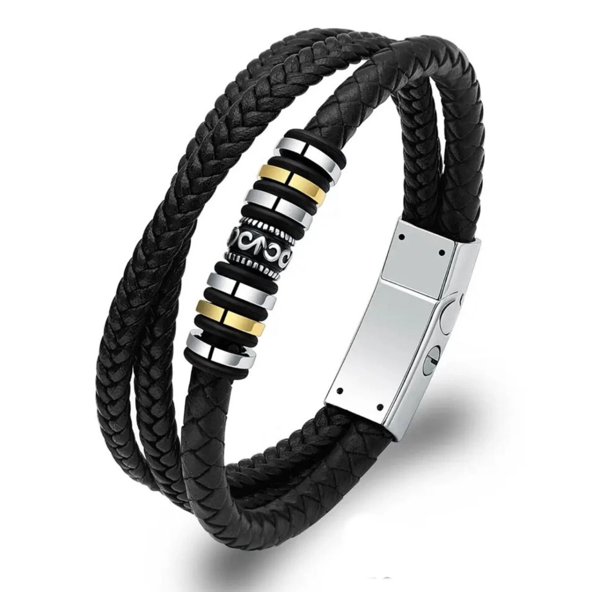 Triple Wrap Tribal Leather Bracelet - Stainless Steel Cremation Ashes Jewellery 3 Triple Wrap Tribal Leather Bracelet - Stainless Steel Cremation Ashes Jewellery