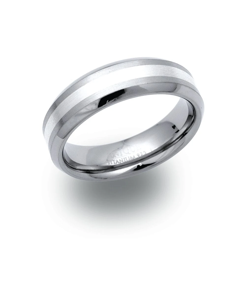 Unique & Co Titanium 6.5mm Silver Inlay Ring - TR-22 3 Unique & Co Titanium 6.5mm Silver Inlay Ring - TR-22