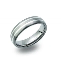 Unique & Co Titanium 6mmPatterned Ring With Silver Inlay - TR-102