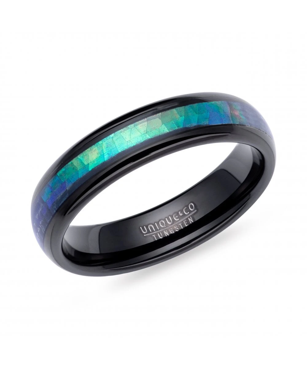 Unique & Co Tungsten 6mm Black Ring With Abalone Shell Inlay - TUR-156 3 Unique & Co Tungsten 6mm Black Ring With Abalone Shell Inlay - TUR-156