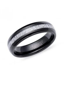 Unique & Co Tungsten 6mm Black Ring With Meteorite Paper Inlay - TUR-155