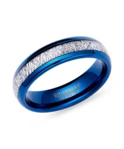 Unique & Co Tungsten 6mm Blue Ring With Meteorite Inlay - TUR-175