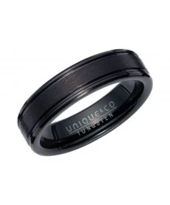 Unique & Co Tungsten 6mm Brushed Centre Black FinishRing - TUR-133