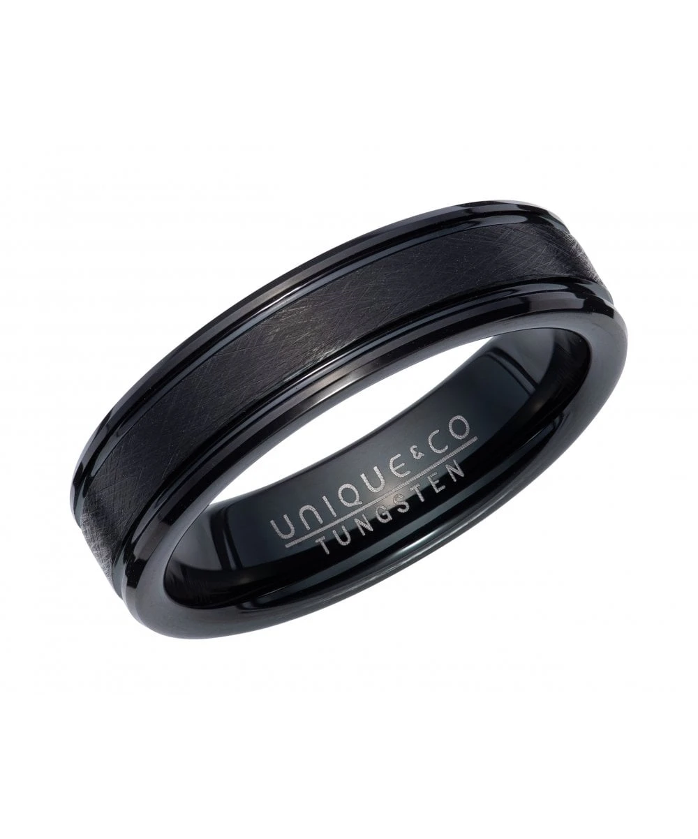 Unique & Co Tungsten 6mm Brushed Centre Black FinishRing - TUR-133 3 Unique & Co Tungsten 6mm Brushed Centre Black FinishRing - TUR-133
