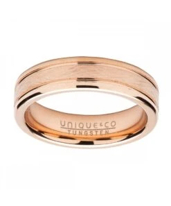 Unique & Co Tungsten 6mm Flat CourtRing With Rose Gold Finish- TUR-120
