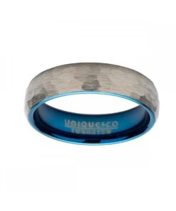 Unique & Co Tungsten 6mm Hammered Finish With Blue Inner Ring - TUR-112