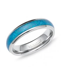 Unique & Co Tungsten 6mm Ring With Blue Opal Replica Inlay - TUR-178