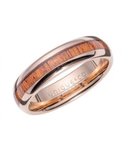 Unique & Co Tungsten 6mm Rose Gold & Wood InlayRing - TUR-138