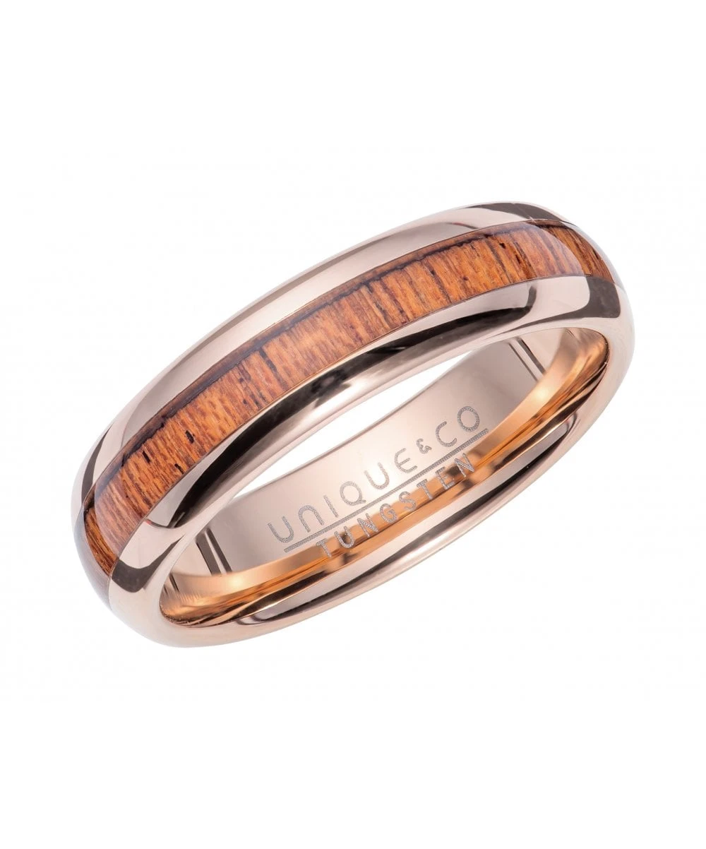Unique & Co Tungsten 6mm Rose Gold & Wood InlayRing - TUR-138 3 Unique & Co Tungsten 6mm Rose Gold & Wood InlayRing - TUR-138