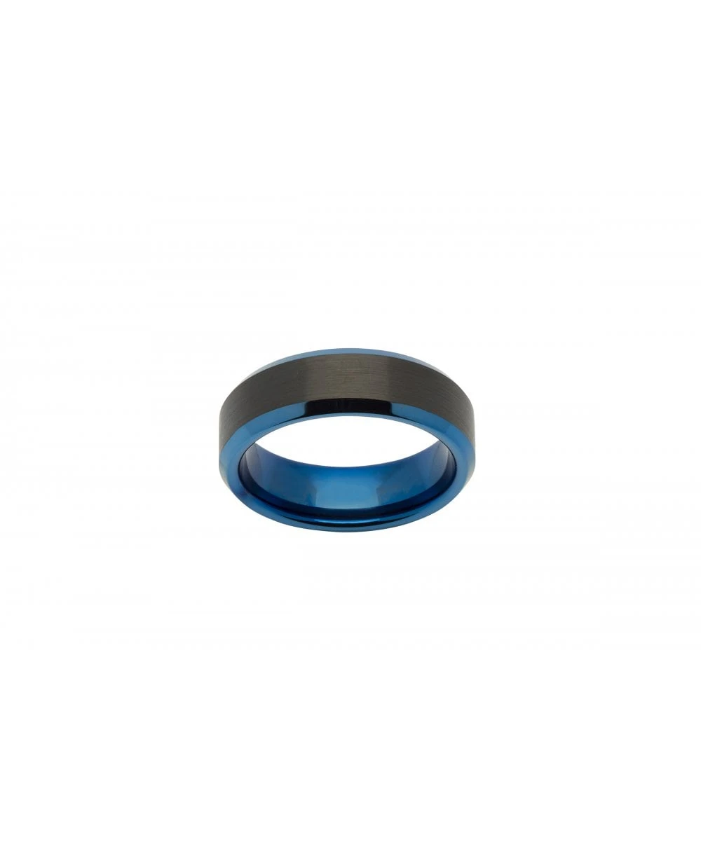 Unique & Co Tungsten 7mm Bevelled Edge Ring Blue & Black Finish - TUR-59 3 Unique & Co Tungsten 7mm Bevelled Edge Ring Blue & Black Finish - TUR-59