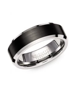 Unique & Co Tungsten 7mm Bevelled Edge Ring With Black - TUR-140