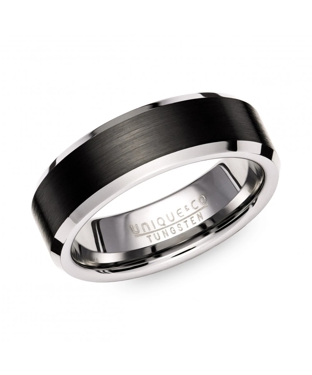 Unique & Co Tungsten 7mm Bevelled Edge Ring With Black - TUR-140 3 Unique & Co Tungsten 7mm Bevelled Edge Ring With Black - TUR-140