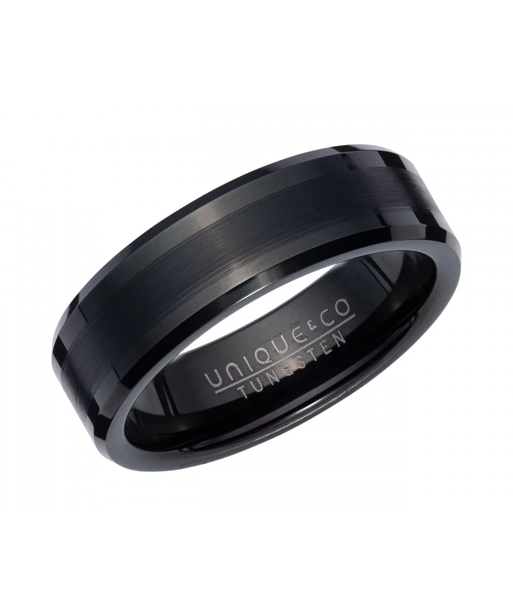 Unique & Co Tungsten 7mm BevelledRing Black Finish - TUR-134 3 Unique & Co Tungsten 7mm BevelledRing Black Finish - TUR-134