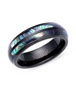 Unique & Co Tungsten 7mm Black & Abalone Shell Double Row Ring - TUR-176