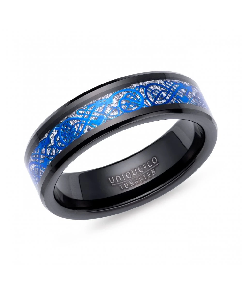 Unique & Co Tungsten 7mm Black & Blue Meteorite Paper Inlay Ring - TUR-153 3 Unique & Co Tungsten 7mm Black & Blue Meteorite Paper Inlay Ring - TUR-153