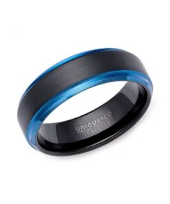Unique & Co Tungsten 7mm Black & Blue Ring - TUR-162