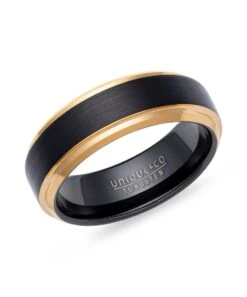 Unique & Co Tungsten 7mm Black & Gold Ring - TUR-163