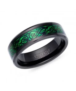 Unique & Co Tungsten 7mm Black & Green Carbon Fibre Inlay Ring - TUR-173