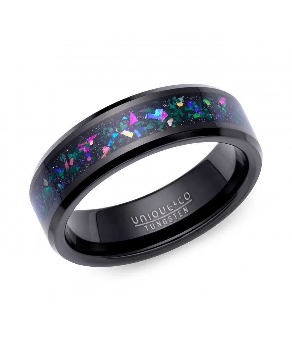 Unique & Co Tungsten 7mm Black Ring With Black, Green & Blue Stone Centre - TUR-160 3 Unique & Co Tungsten 7mm Black Ring With Black, Green & Blue Stone Centre - TUR-160