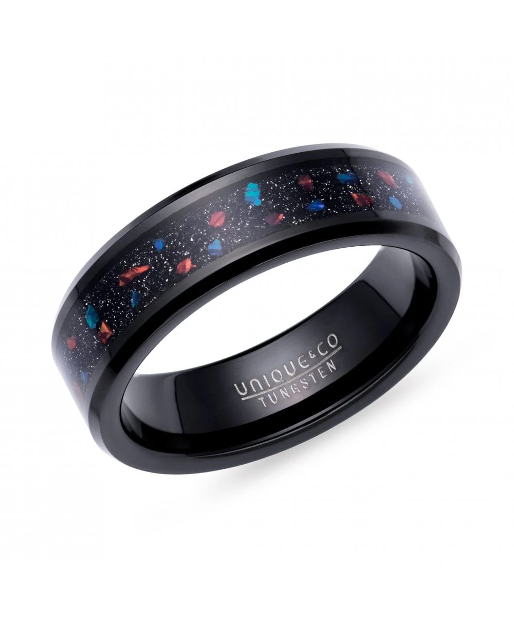 Unique & Co Tungsten 7mm Black Ring With Black & Red Stone Centre - TUR-161 3 Unique & Co Tungsten 7mm Black Ring With Black & Red Stone Centre - TUR-161