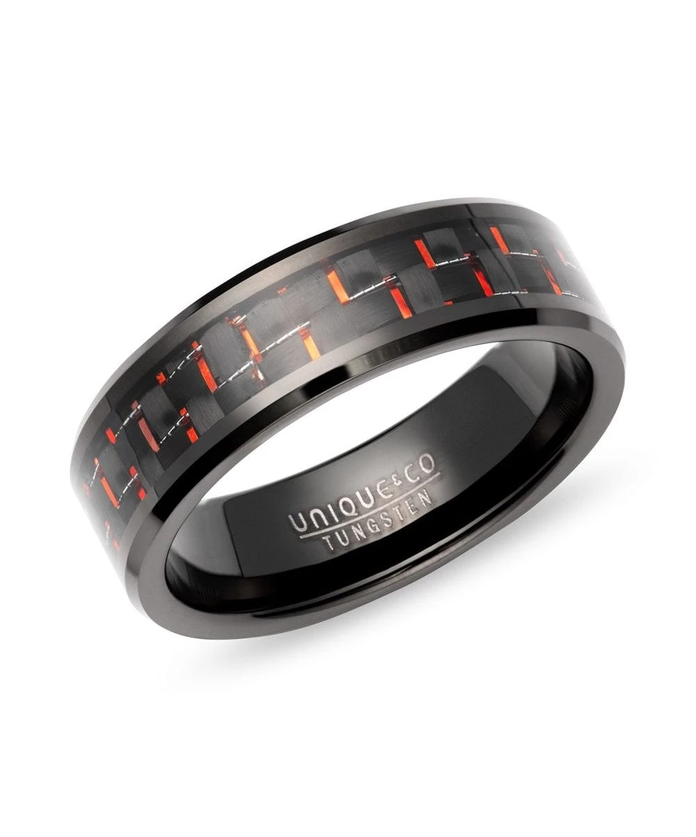 Unique & Co Tungsten 7mm Black Ring With Red Carbon Fibre - TUR-198 3 Unique & Co Tungsten 7mm Black Ring With Red Carbon Fibre - TUR-198