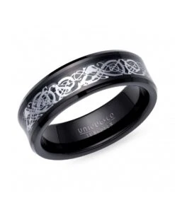 Unique & Co Tungsten 7mm Black & Silver Carbon Fibre Inlay Ring - TUR-172