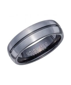 Unique & Co Tungsten 7mm CourtRing With Black Groove - TUR-129