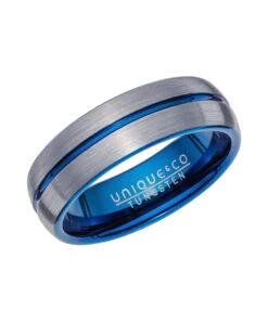 Unique & Co Tungsten 7mm CourtRing With Blue Groove - TUR-128