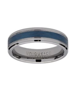 Unique & Co Tungsten 7mm Flat CourtRing With Blue & Grey Finish- TUR-89
