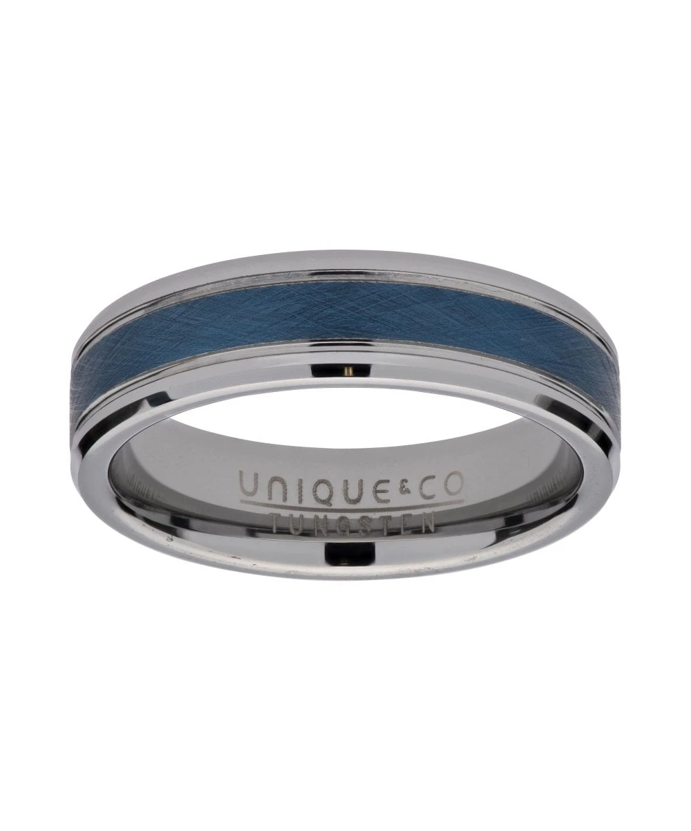 Unique & Co Tungsten 7mm Flat CourtRing With Blue & Grey Finish- TUR-89 3 Unique & Co Tungsten 7mm Flat CourtRing With Blue & Grey Finish- TUR-89