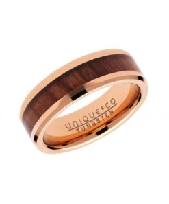 Unique & Co Tungsten 7mm Flat Court Rose Gold & Wood InlayRing - TUR-102