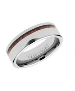 Unique & Co Tungsten 7mm Flat Court Wood InlayRing - TUR-104