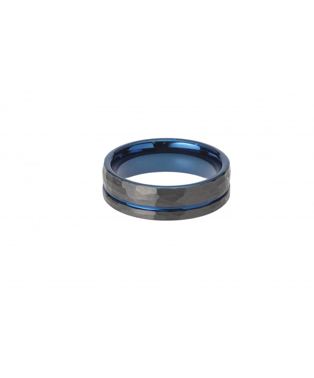 Unique & Co Tungsten 7mm Hammered Flat CourtRing With Blue & Grey Finish- TUR-84 3 Unique & Co Tungsten 7mm Hammered Flat CourtRing With Blue & Grey Finish- TUR-84