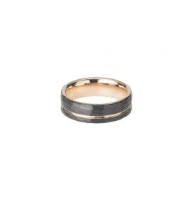 Unique & Co Tungsten 7mm Hammered Flat Court Ring With Rose Gold & Black Finish - TUR-83