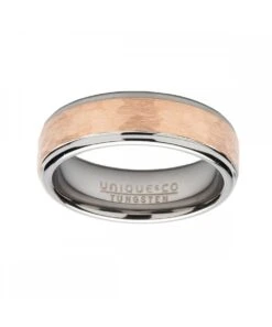 Unique & Co Tungsten 7mm Hammered Rose & Silver Finish Ring - TUR-116