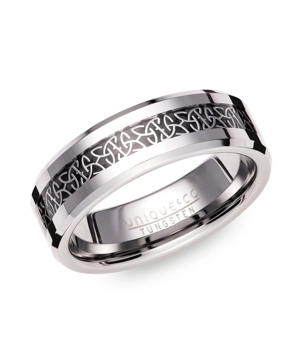 Unique & Co Tungsten 7mmRing Celtic Design & Black Centre - TUR-149 3 Unique & Co Tungsten 7mmRing Celtic Design & Black Centre - TUR-149