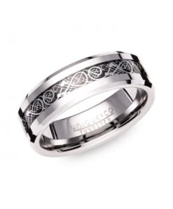 Unique & Co Tungsten 7mmRing Celtic Design & Black Centre - TUR-150
