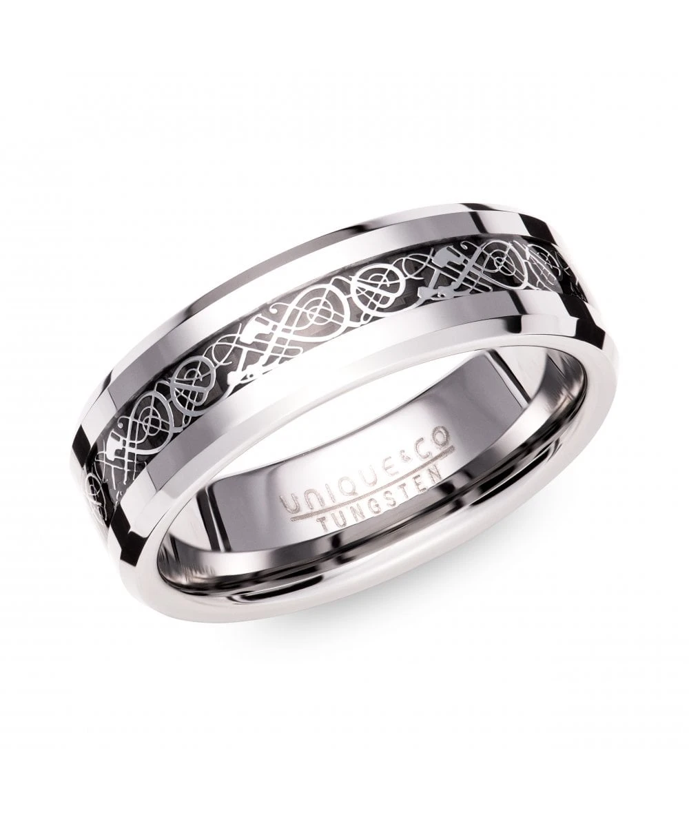 Unique & Co Tungsten 7mmRing Celtic Design & Black Centre - TUR-150 3 Unique & Co Tungsten 7mmRing Celtic Design & Black Centre - TUR-150