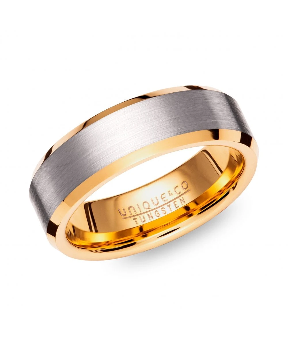 Unique & Co Tungsten 7mmRing Gold & Silver Finish With Bevelled Edge - TUR-142 3 Unique & Co Tungsten 7mmRing Gold & Silver Finish With Bevelled Edge - TUR-142