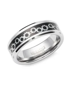 Unique & Co Tungsten 7mm Ring With Black Carbon Fibre Cog Design - TUR-185