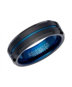 Unique & Co Tungsten 7mmRing With Blue & Black Finish- TUR-132