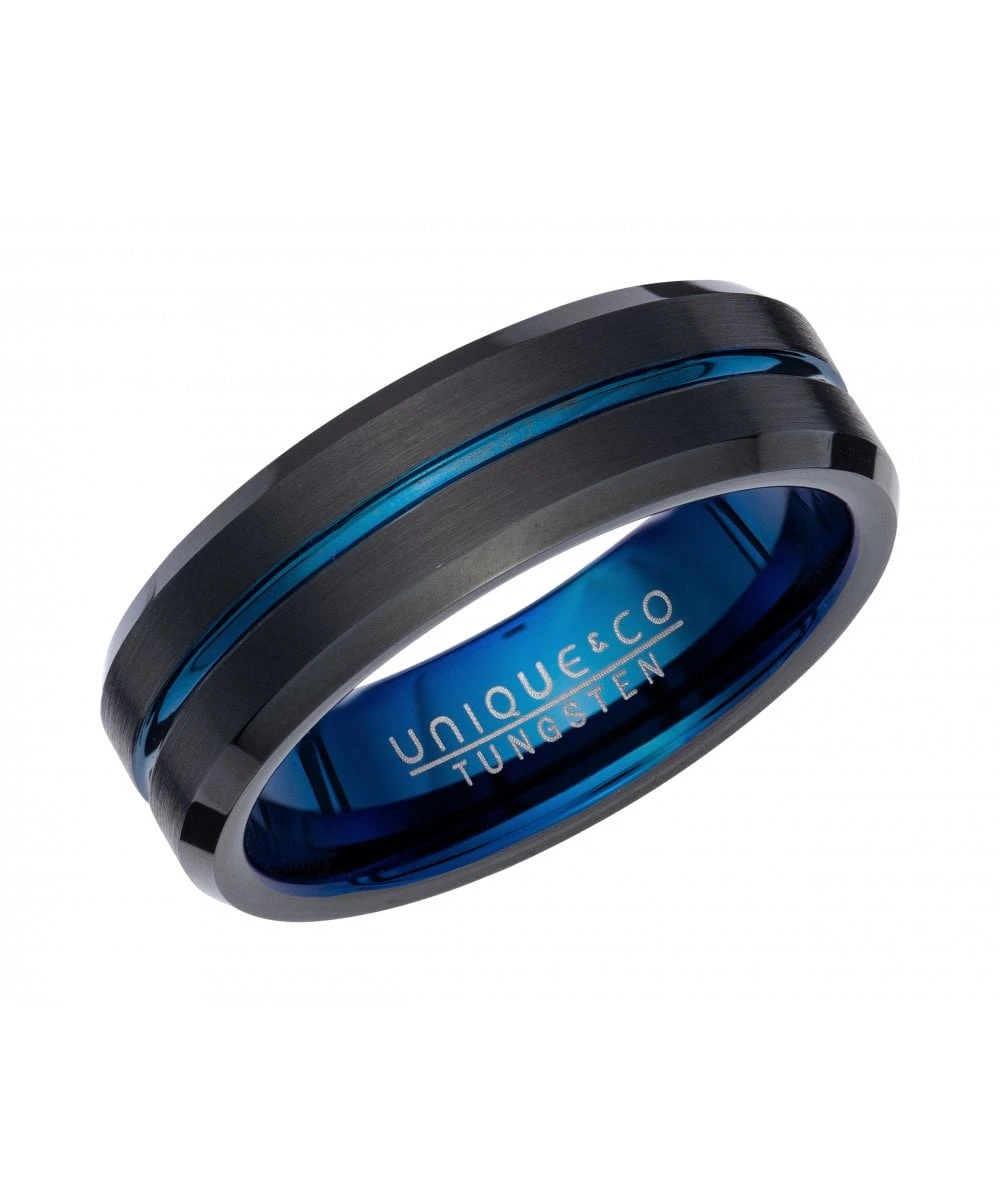 Unique & Co Tungsten 7mmRing With Blue & Black Finish- TUR-132 3 Unique & Co Tungsten 7mmRing With Blue & Black Finish- TUR-132