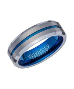 Unique & Co Tungsten 7mm Ring With Blue Groove & Inner - TUR-131